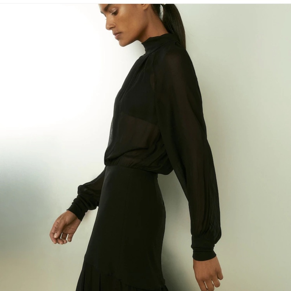 Reiss Black Midi Dress with Long Sleeves